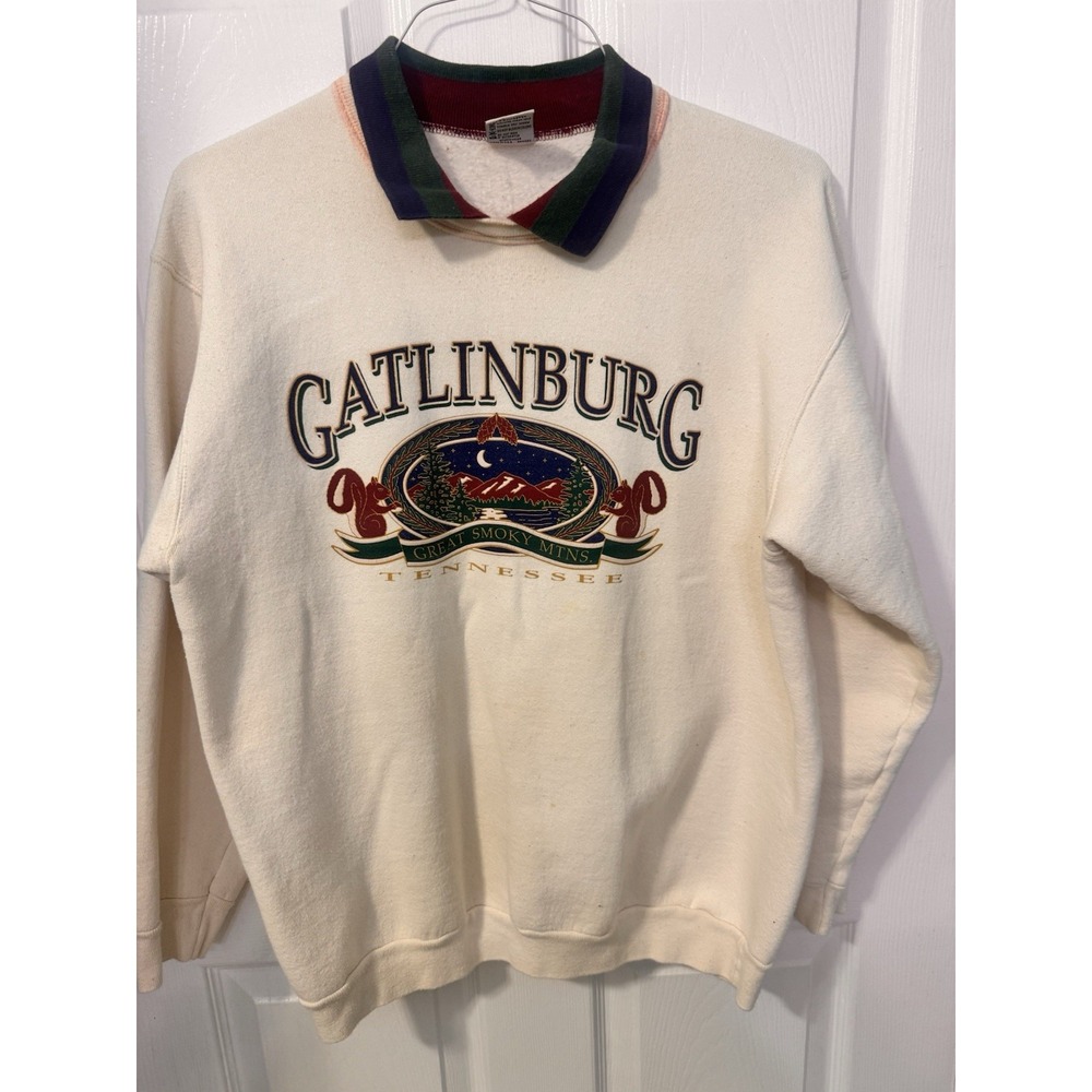 Vintage Cal Cru Gatlinburg TEnnessee Cream Double Collar Sweatshirt Adult L 90s